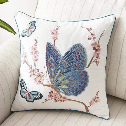 Embroidered Cushion Cover with Floral and Nature Pattern, Bohemian Style
