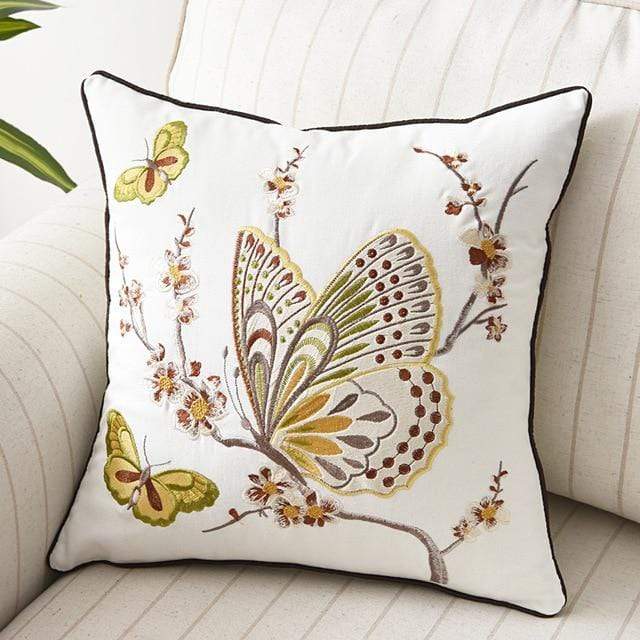 Embroidered Cushion Cover with Floral and Nature Pattern, Bohemian Style