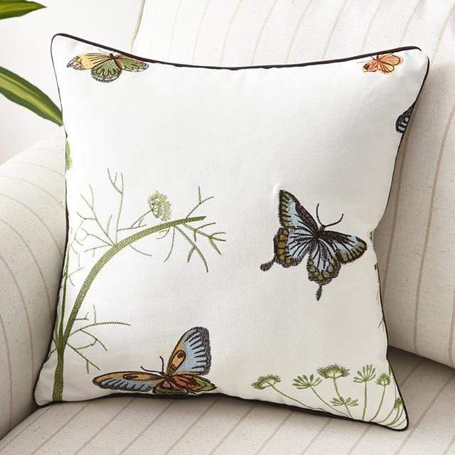 Embroidered Cushion Cover with Floral and Nature Pattern, Bohemian Style