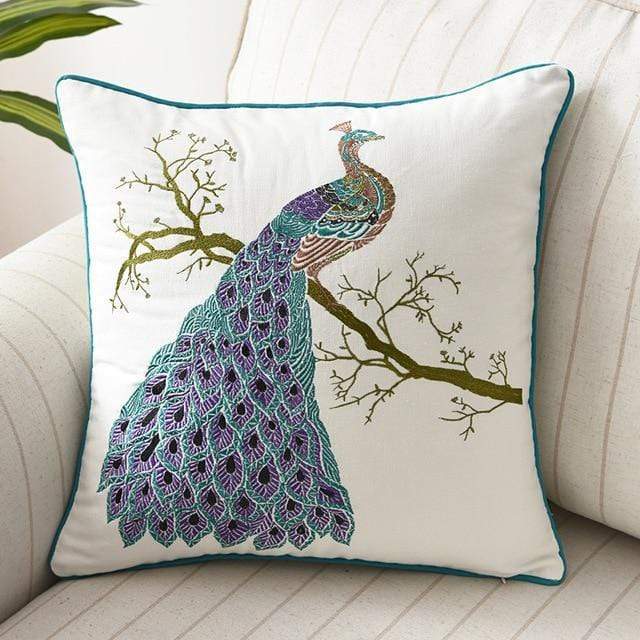 Embroidered Cushion Cover with Floral and Nature Pattern, Bohemian Style