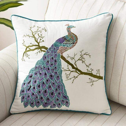 Embroidered Cushion Cover with Floral and Nature Pattern, Bohemian Style