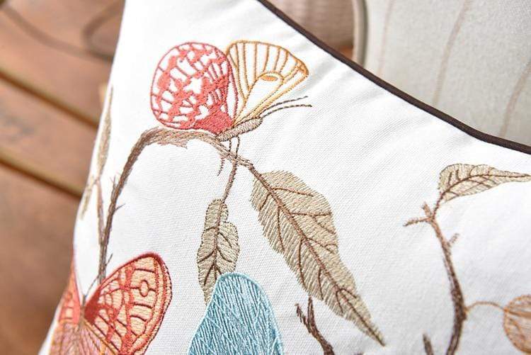 Embroidered Cushion Cover with Floral and Nature Pattern, Bohemian Style