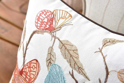 Embroidered Cushion Cover with Floral and Nature Pattern, Bohemian Style