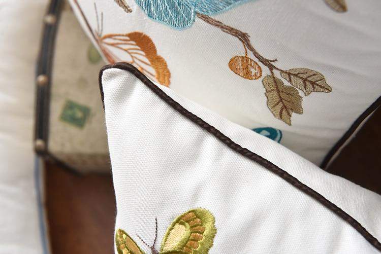 Embroidered Cushion Cover with Floral and Nature Pattern, Bohemian Style