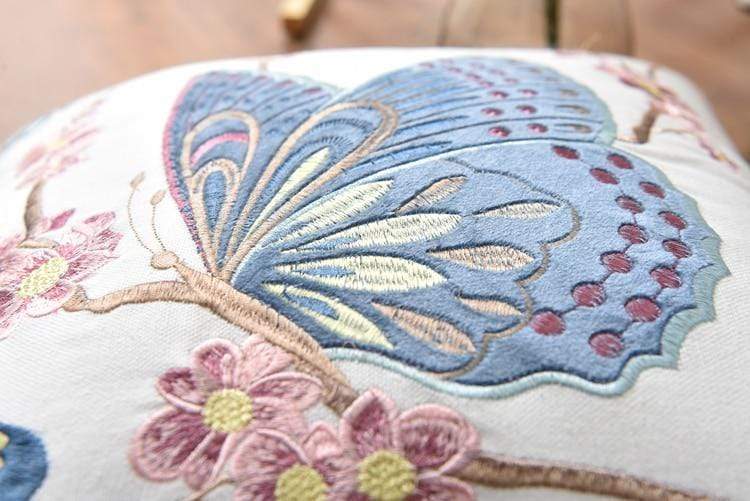 Embroidered Cushion Cover with Floral and Nature Pattern, Bohemian Style