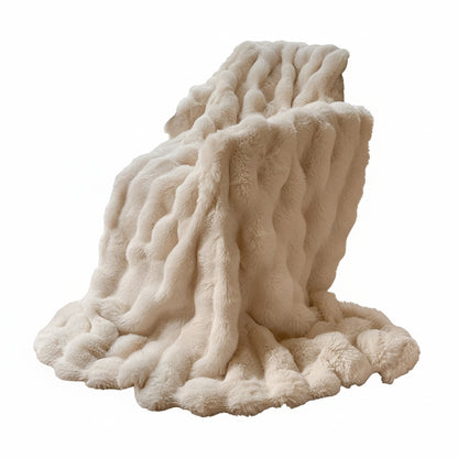 Faux Fur Throw Blanket with Bubble Texture for Sofa and Bed