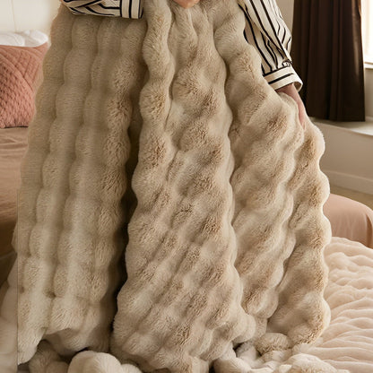 Faux Fur Throw Blanket with Bubble Texture for Sofa and Bed