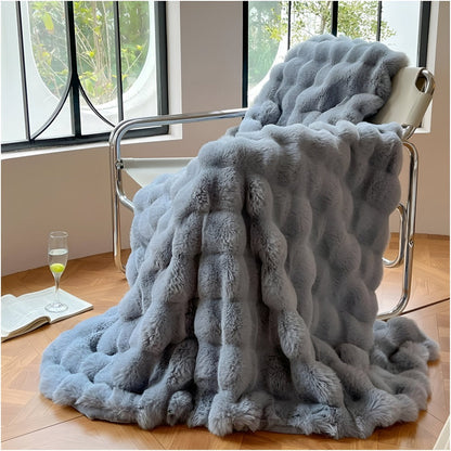 Faux Fur Throw Blanket with Bubble Texture for Sofa and Bed