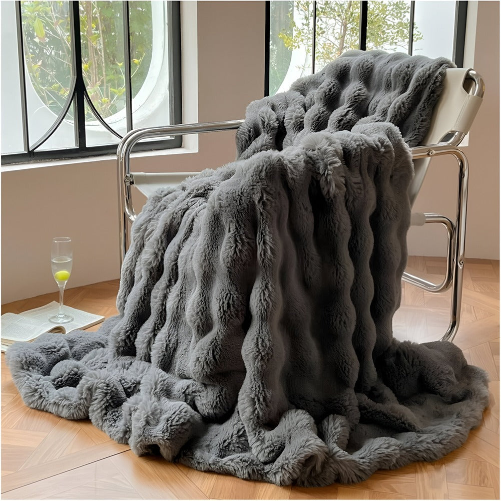Faux Fur Throw Blanket with Bubble Texture for Sofa and Bed