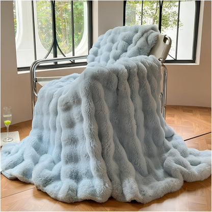 Faux Fur Throw Blanket with Bubble Texture for Sofa and Bed