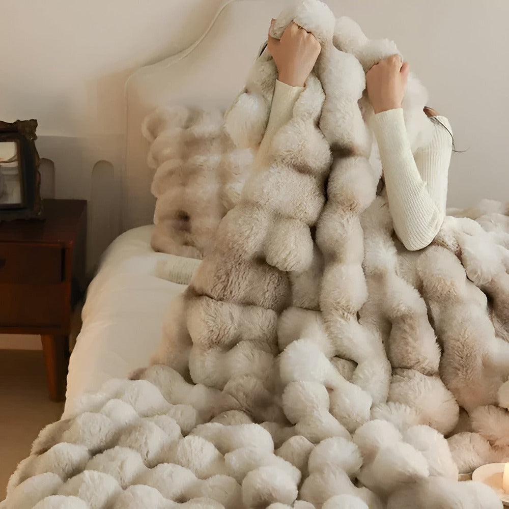 Faux Fur Throw Blanket with Bubble Texture for Sofa and Bed