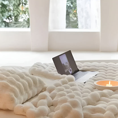 Faux Fur Throw Blanket with Bubble Texture for Sofa and Bed