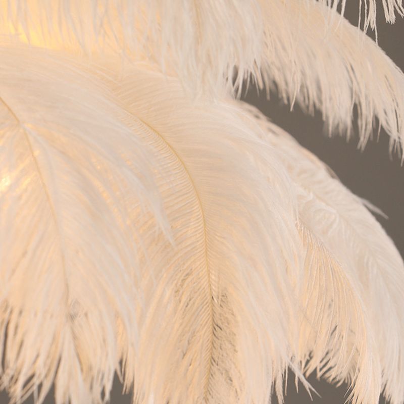 Feather Chandelier Bohemian with Feather Shade and Hanging Bird Ornaments