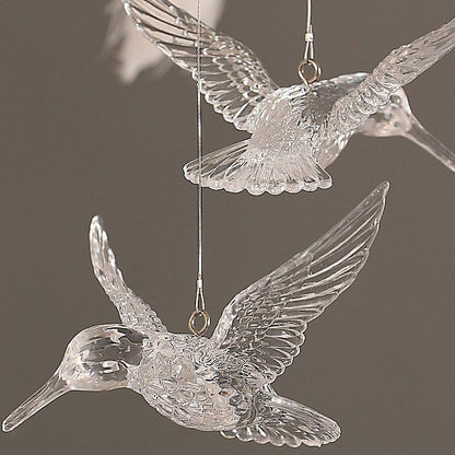 Feather Chandelier Bohemian with Feather Shade and Hanging Bird Ornaments