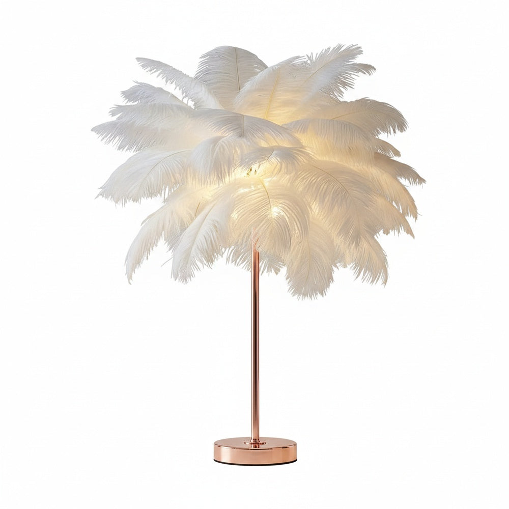 Feather Table Lamp Bohemian with Feather Shade and Remote Control