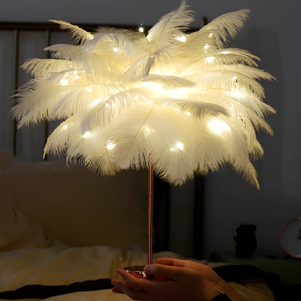 Feather Table Lamp Bohemian with Feather Shade and Remote Control
