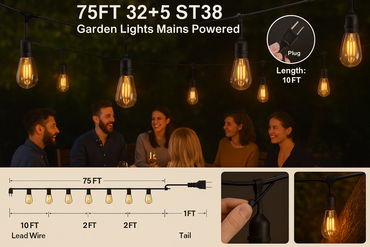 Festoon Garden Lights with ST38 Bulbs