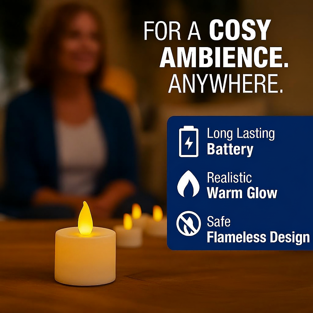 Flameless LED Tea Lights with Realistic Flickering Glow, 24 Pack