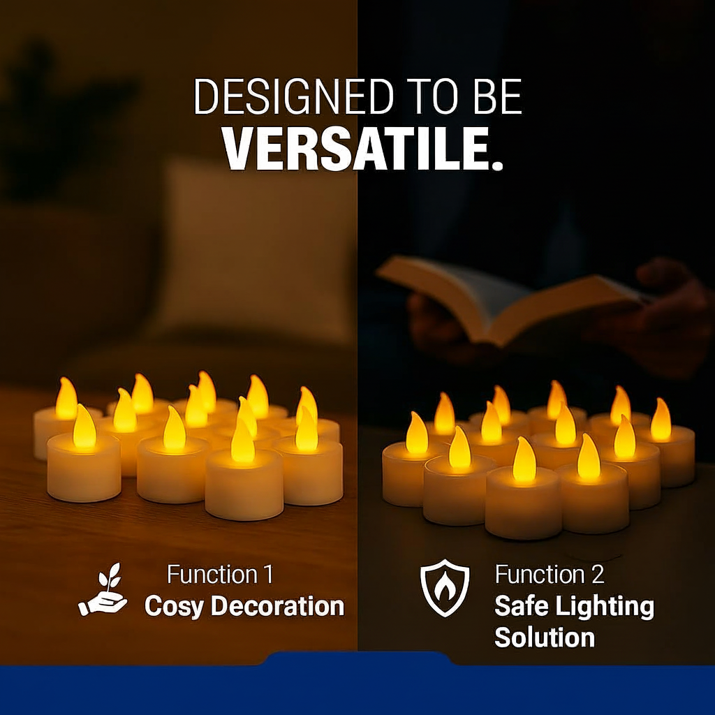 Flameless LED Tea Lights with Realistic Flickering Glow, 24 Pack
