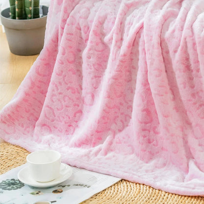 Flannel Throw Blanket with Animal Print Pattern for Sofa and Bed