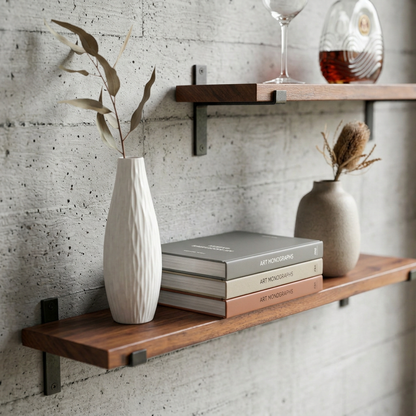 Floating Wall Shelf with J-Style Metal Lip Brackets and Timber Plank