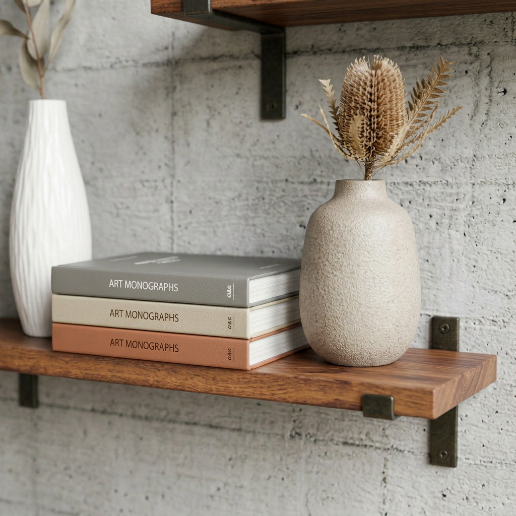 Floating Wall Shelf with J-Style Metal Lip Brackets and Timber Plank
