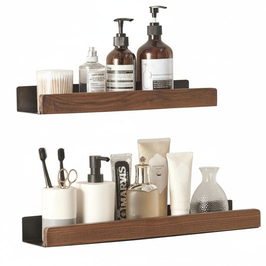 Floating Wall Shelf with Wood and Metal Frame for Bathroom or Kitchen