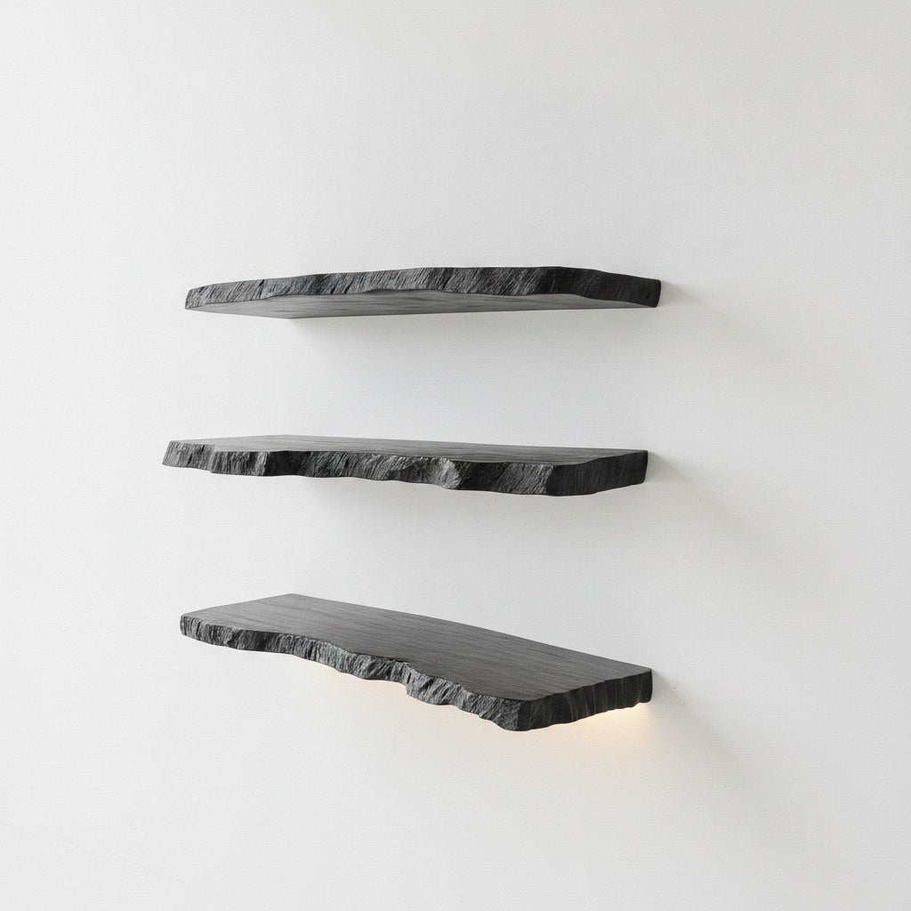 Floating Wall Shelves with Live Edge and Invisible Mount