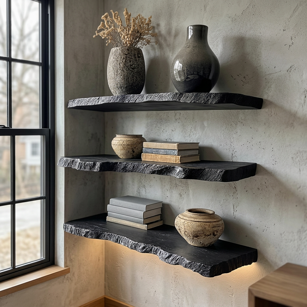 Floating Wall Shelves with Live Edge and Invisible Mount
