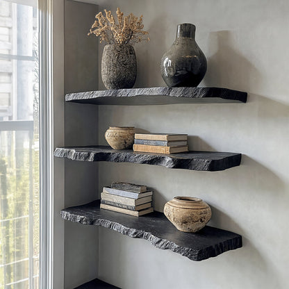 Floating Wall Shelves with Live Edge and Invisible Mount