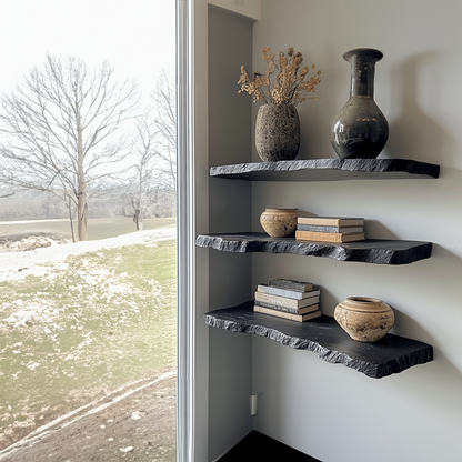 Floating Wall Shelves with Live Edge and Invisible Mount
