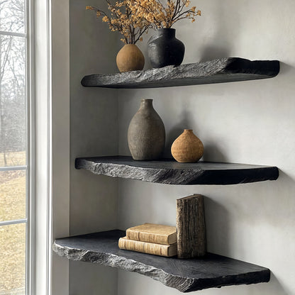 Floating Wall Shelves with Live Edge and Invisible Mount