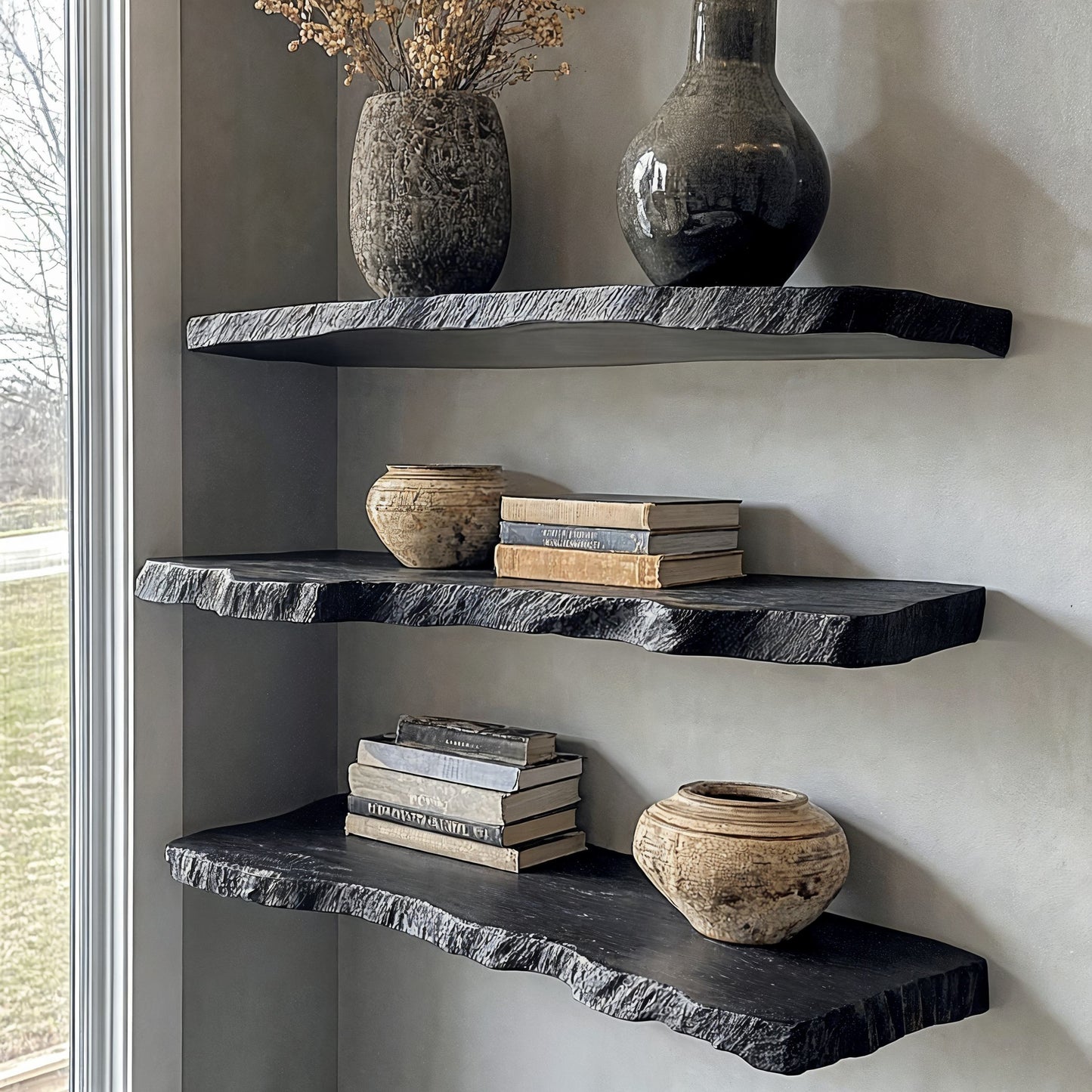Floating Wall Shelves with Live Edge and Invisible Mount