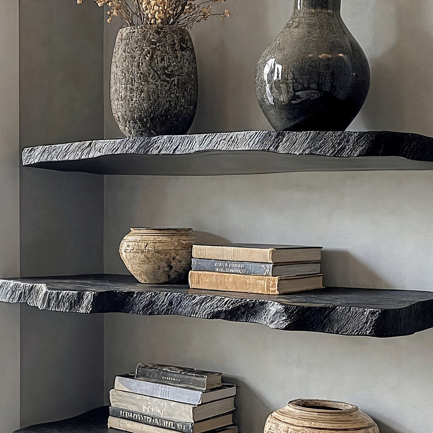 Floating Wall Shelves with Live Edge and Invisible Mount