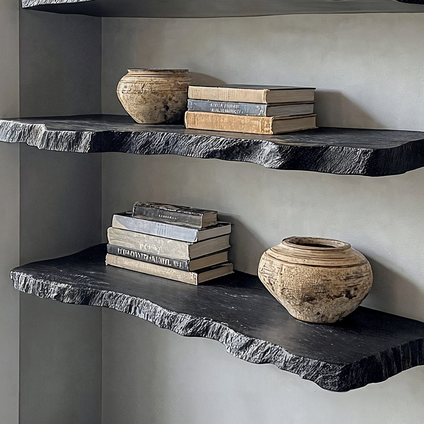 Floating Wall Shelves with Live Edge and Invisible Mount