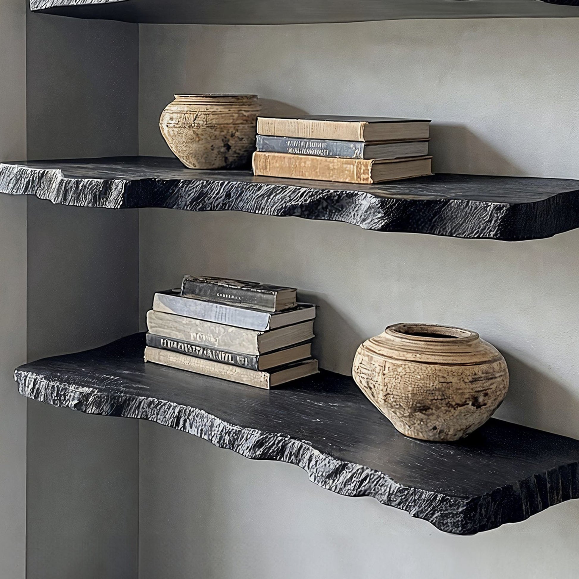 Floating Wall Shelves with Live Edge and Invisible Mount