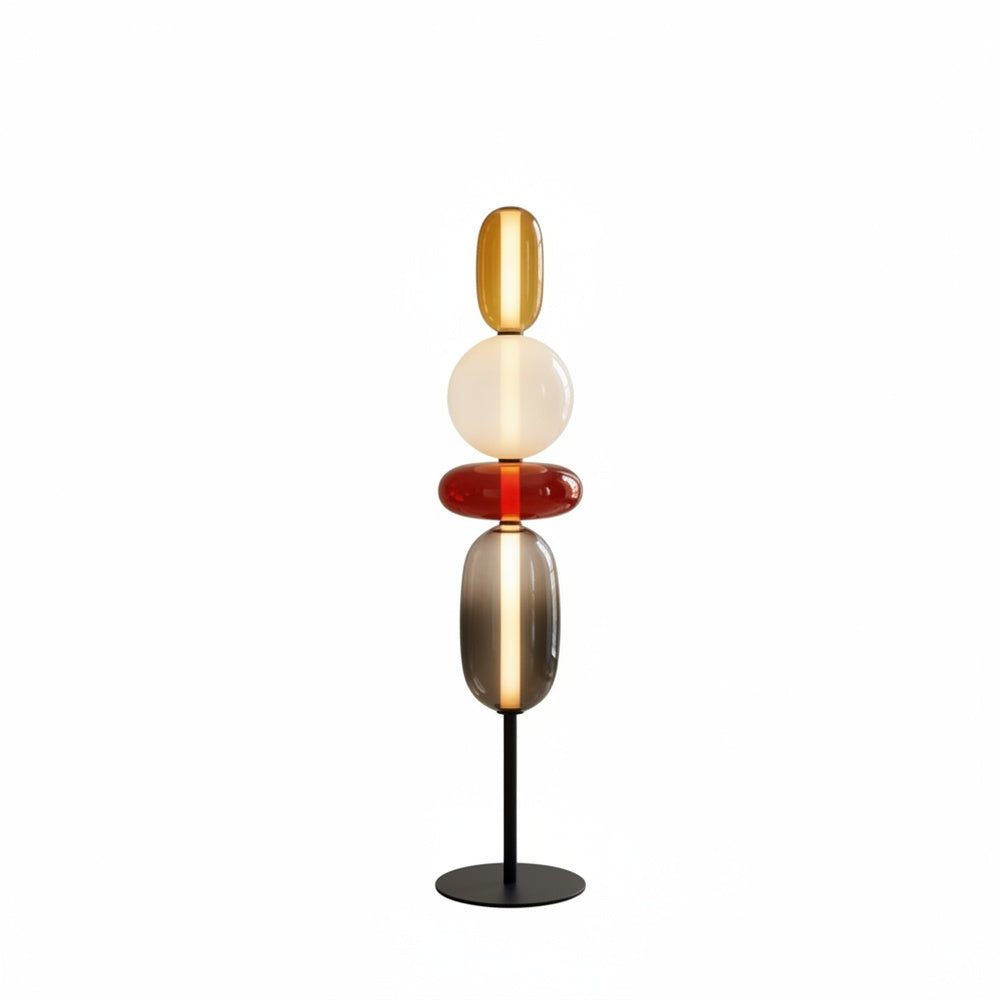 Floor Lamp Art Deco with Stacked Glass Shades and Integrated LED