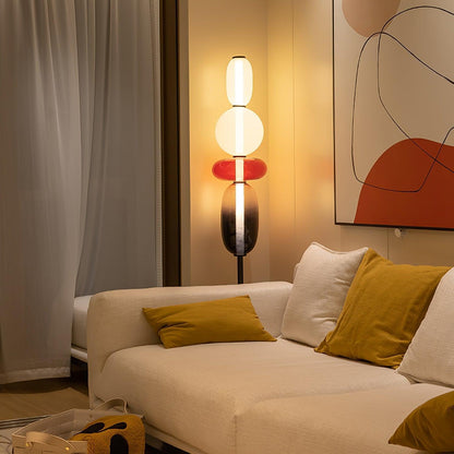 Floor Lamp Art Deco with Stacked Glass Shades and Integrated LED