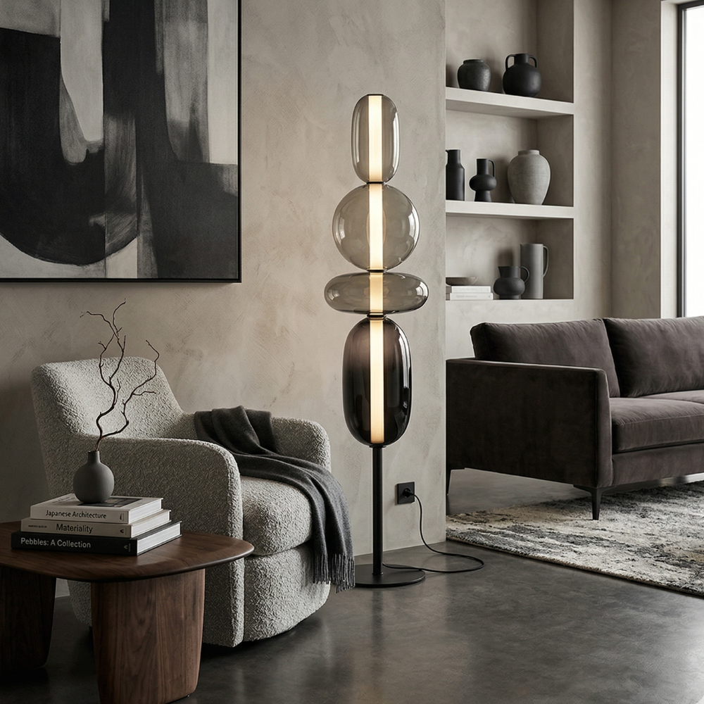 Floor Lamp Art Deco with Stacked Glass Shades and Integrated LED