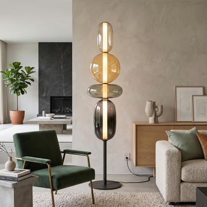 Floor Lamp Art Deco with Stacked Glass Shades and Integrated LED
