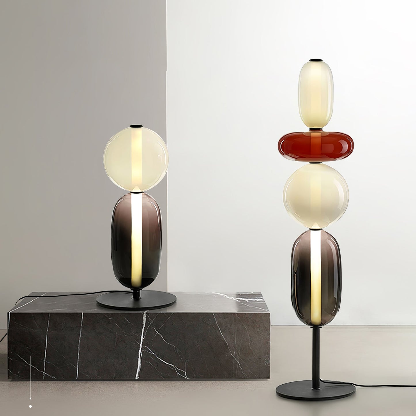 Floor Lamp Art Deco with Stacked Glass Shades and Integrated LED
