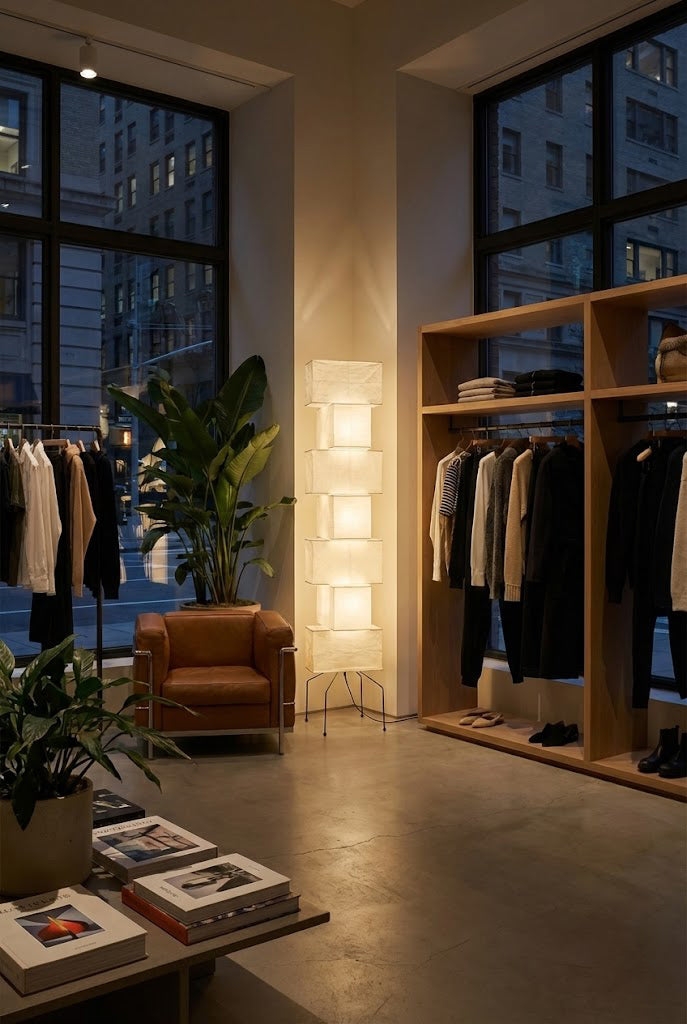 Floor Lamp Japandi Style with Stacked Rice Paper Shades and Metal Base