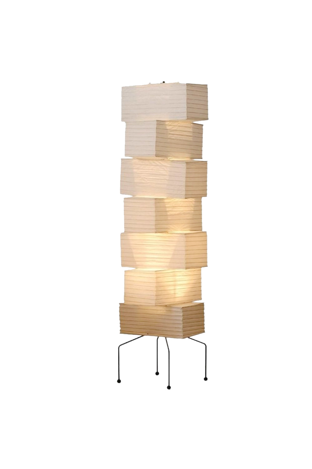 Floor Lamp Japandi Style with Stacked Rice Paper Shades and Metal Base