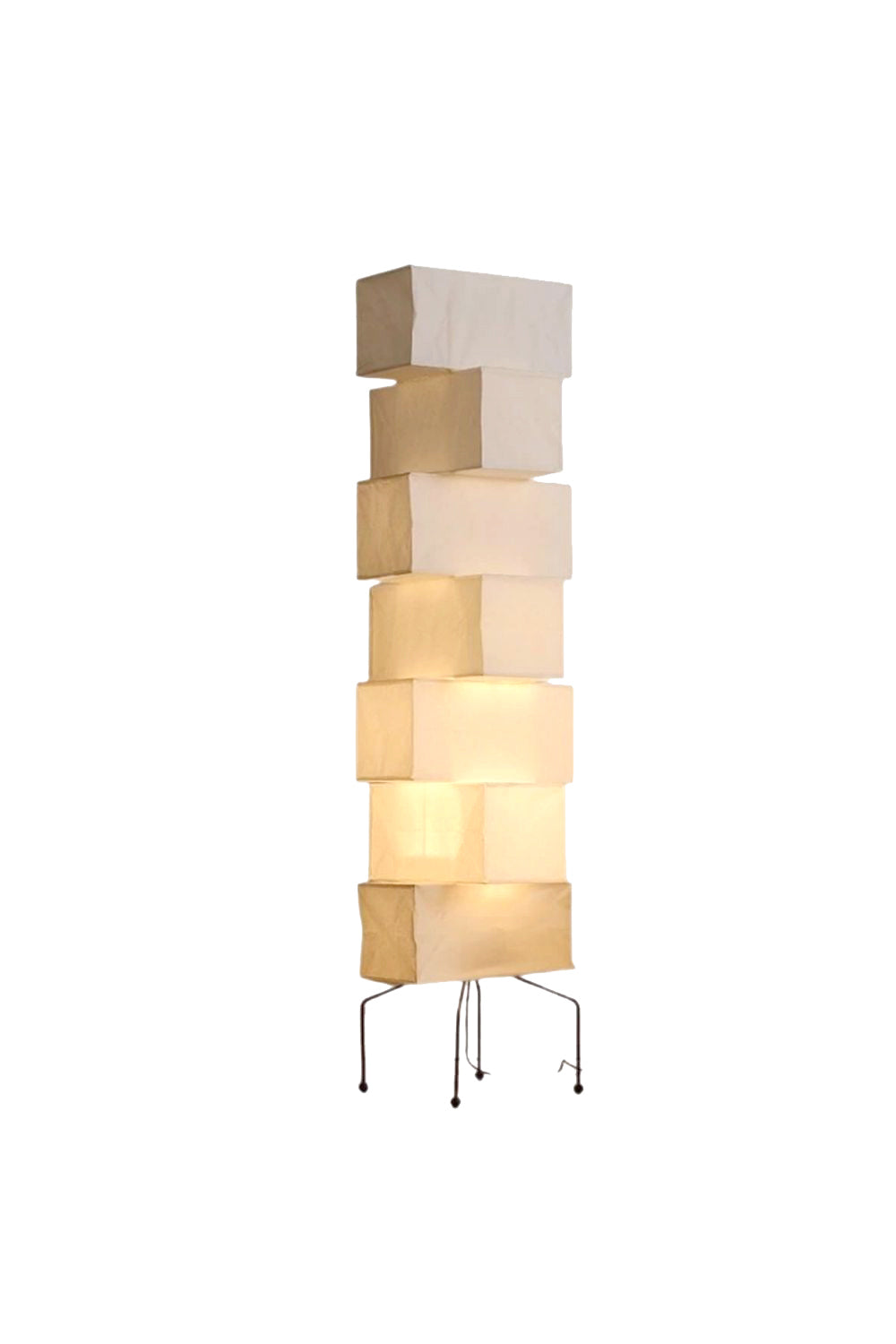 Floor Lamp Japandi Style with Stacked Rice Paper Shades and Metal Base