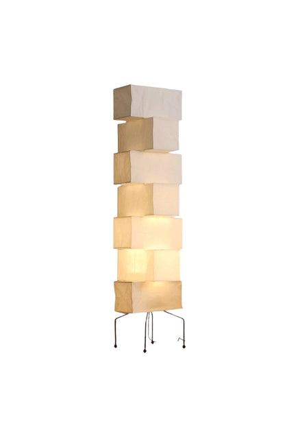 Floor Lamp Japandi Style with Stacked Rice Paper Shades and Metal Base