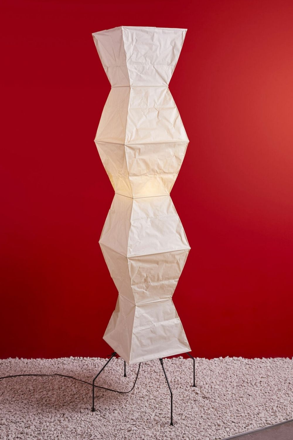 Floor Lamp Minimalist with Geometric Washi Paper Shade and Tripod Base