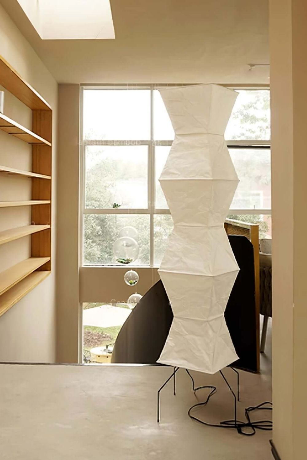 Floor Lamp Minimalist with Geometric Washi Paper Shade and Tripod Base
