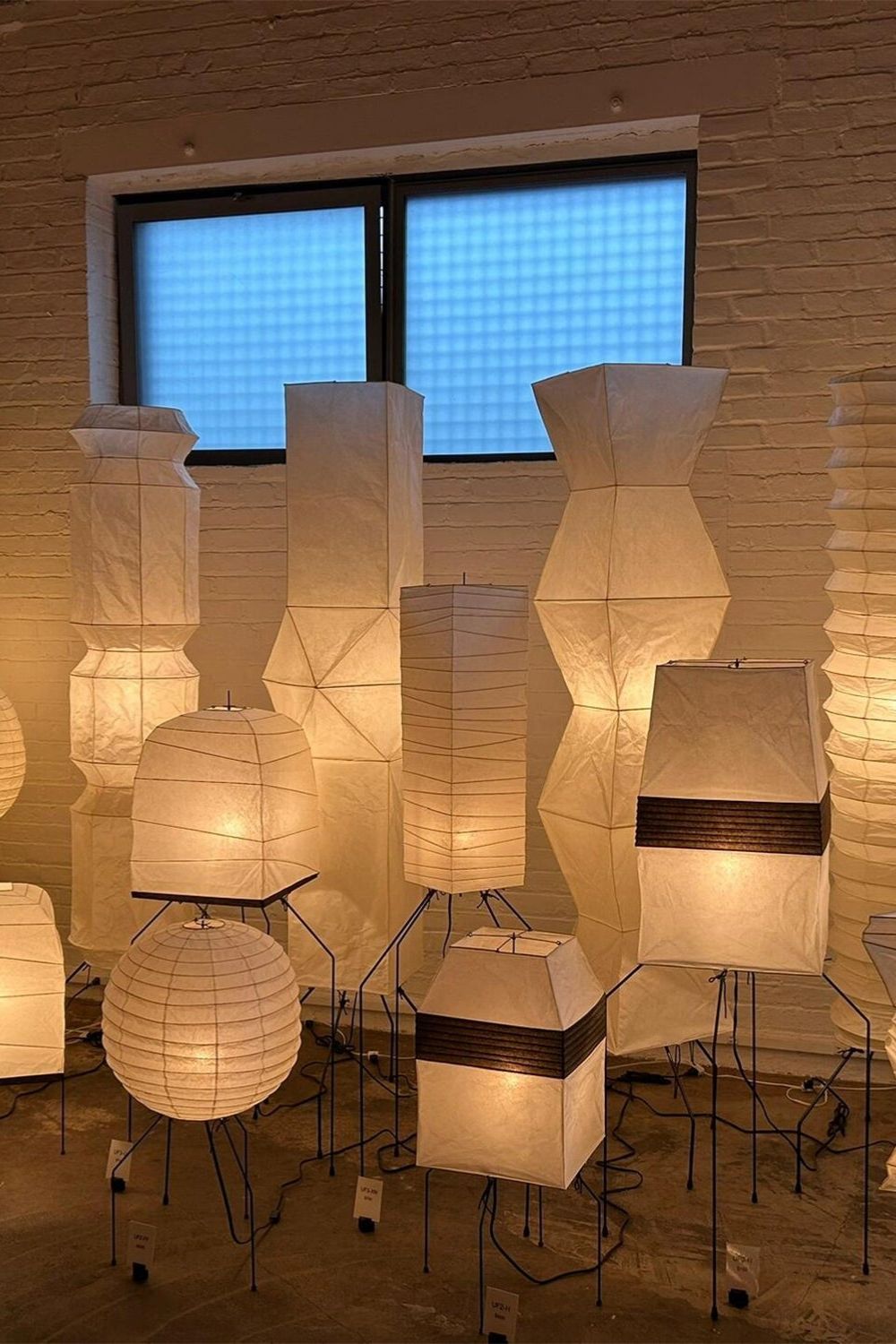 Floor Lamp Minimalist with Geometric Washi Paper Shade and Tripod Base