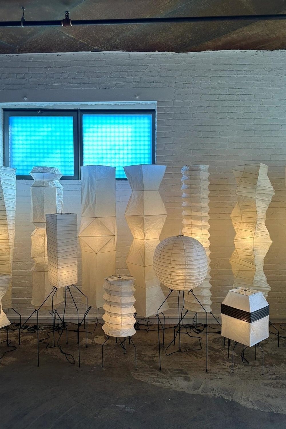 Floor Lamp Minimalist with Geometric Washi Paper Shade and Tripod Base