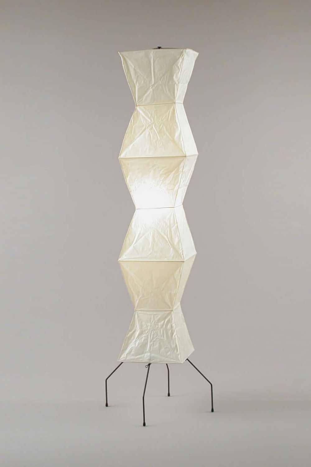 Floor Lamp Minimalist with Geometric Washi Paper Shade and Tripod Base